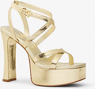 Paola Metallic Snake Embossed Leather Platform Sandal