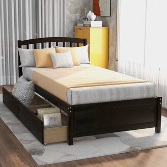 TOSWIN Contemporary and Elegant Twin Size Platform Storage Bed Plywood Bed Frame with Two Drawers and Headboard