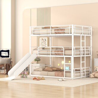 GEROJO Industrial Style Full Size Three-layer Metal Bunk Bed with Ladders and Slide, Multi-functional Design for Modern Home