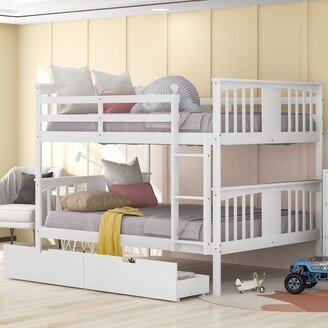 GREATPLANINC Bunk Beds for Kids Full Over Full Bunk Bed with 2 Drawers & Ladder, Solid Wood Bunk Bedframe with Guard Rail for Kids Boys Girl