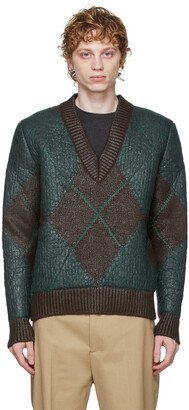 Brown & Green Argyle V-Neck Sweater