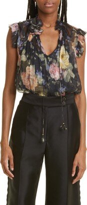 Floral Tie Neck Silk Georgette Top