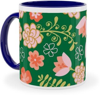 Mugs: Fiesta Flowers - Green Ceramic Mug, Blue, 11Oz, Green