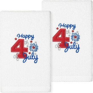 4th of July - Embroidered Luxury Turkish Cotton Hand Towels - Set of 2