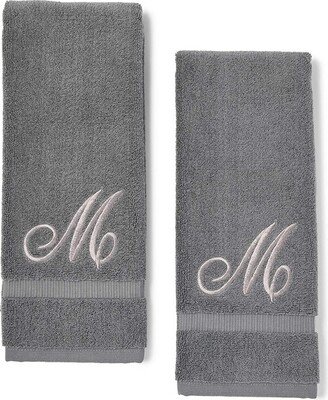 Juvale 2 Pack Letter M Monogrammed Hand Towels, Gray Cotton Hand Towels with Silver Embroidered Initial M for Wedding Gift, Baby Shower, 16 x 30 in