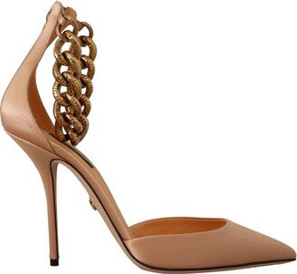 Beige Ankle Chain Strap High Heels Pumps Women's Shoes