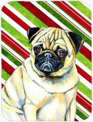 LH9252LCB Pug Candy Cane Holiday Christmas Glass Cutting Board