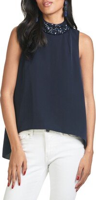 Keaton Sequin Mock Neck Crepe Blouse