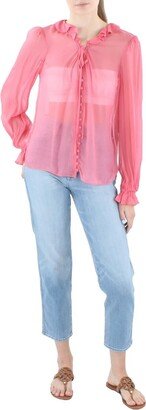 Women's Relaxed Long Sleeve Button Down Tie Blouse