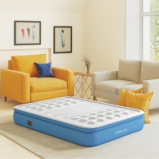 12 Lumbar Firm Tri-Zone Air Mattress with Built-In Pump and Lumbar Support, Full - White/blue