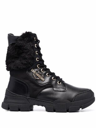 Fur Panel Lace-Up Boots