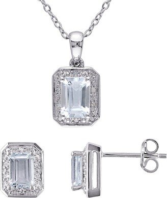 Silver 2.17 Ct. Tw. Diamond & Aquamarine 2Pc Jewelry Set