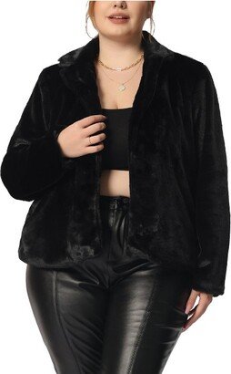 Agnes Orinda Agne Orinda Women' Plu Size Long Sleeve Warm Notch Lapel Faux Fur Fluffy Cardigan Black 4X