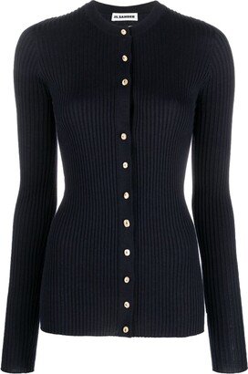 Ribbed-Knit Long-Sleeved Cardigan-AA