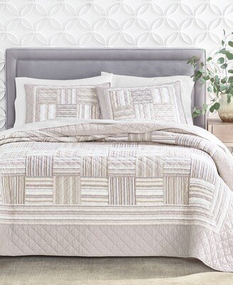 Neutral Stripe Patchwork Quilt, Twin, Created for Macy's