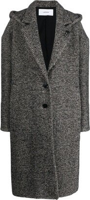 Herringbone-Pattern Hooded Single-Breasted Coat