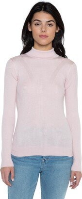 Jennie Liu Tissue Weight 55% Silk 45% Cashmere Ribbed Long Sleeve Mock neck Sweater