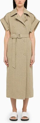 Beige linen trench dress