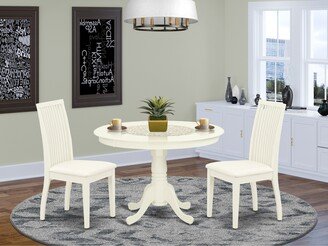 3Pc Dinette Set Includes a Rounded Kitchen Table and Two Linen Seat Dining Chairs, Linen White