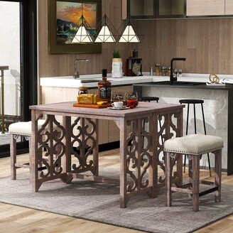 3-Piece Dining Set with 1 Foldable Table and 2 Saddle Stools