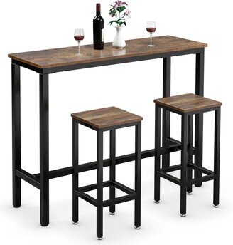 3 Pieces Bar Table Set Counter Height Bar Dining Table w/Stools - See Details