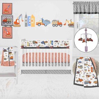 Construction Yellow Orange Blue Gray 10 pc Crib Bedding Set with Long Rail Guard Cover