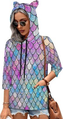 MENRIAOV Mermaid Scales15 Womens Cute Hoodies with Cat Ears Sweatshirt Pullover with Pockets Shirt Top 4XL Style