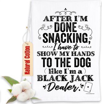 Funny Kitchen Tea Towels - After I'm Done Snacking, I Have To Show My Hands The Dog Humorous Flour Sack Dish Towel -Gift For Lovers