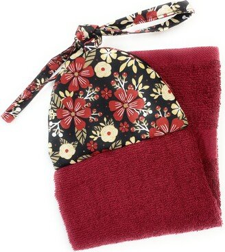 Floral Red Cream With Tan Taupe Leaves Ties On Stays Put Kitchen Bathroom Hanging Loop Hand Dish Towel She Who Sews 698 Free Shipping