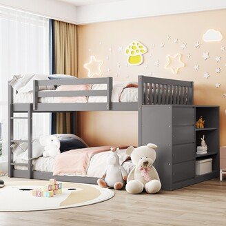 Calnod Twin over Twin Size Bunk Bed with Ladder, Convertible Slide, Safety Rail - Solid Wood Frame - Bottom Slats Not Included