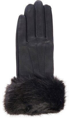 Faux Fur Trim Leather Gloves