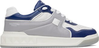 White & Blue One Stud Sneakers