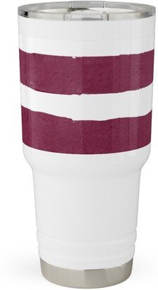 Travel Mugs: Stripe - Maroon Travel Tumbler, 30Oz, Red