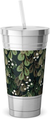 Travel Mugs: Mistletoe - Green Stainless Tumbler With Straw, 18Oz, Green