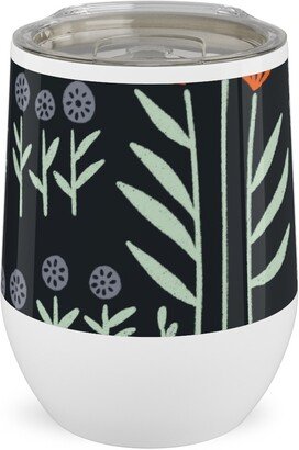 Travel Mugs: Delicate Floral - Orange And White Stainless Steel Travel Tumbler, 12Oz, Black