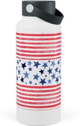 Photo Water Bottles: Watercolor Stars And Stripes - Red White And Blue Stainless Steel Wide Mouth Water Bottle, 30Oz, Wide Mouth, Red