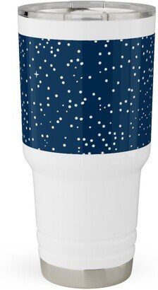 Travel Mugs: Tiny Stars In Space - Dark Blue Travel Tumbler, 30Oz, Blue