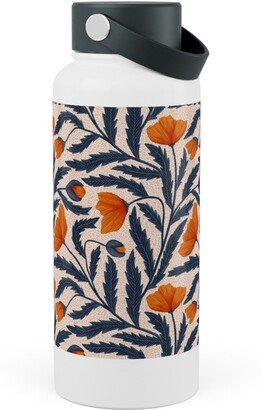 Photo Water Bottles: Poppy Flower - Blue And Orange Stainless Steel Wide Mouth Water Bottle, 30Oz, Wide Mouth, Blue