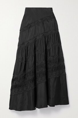 Laia Lace-trimmed Silk Maxi Skirt - Black