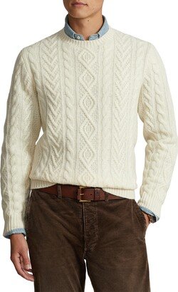Cable Knit Wool & Cashmere Crewneck Sweater
