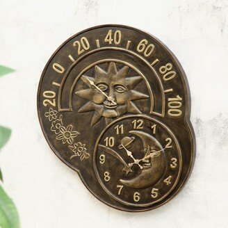 Aluminum Sun And Moon Clock And Thermometer - 24 X 20 X 1.5 inches