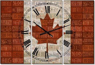 Designart Canada License Plate Flag Large Traditional 3 Panels Wall Clock - 23 x 23 x 1