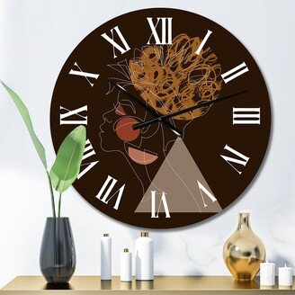 Designart 'Black Woman Afro Portrait One Line Art II' Glam wall clock