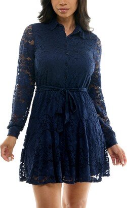 Juniors' Lace Tie-Waist A-Line Dress