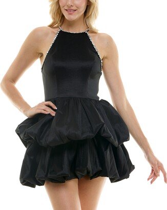 Juniors' Sleeveless Rhinestone-Trim Bubble-Skirt Fit & Flare Dress - Black/Crystal