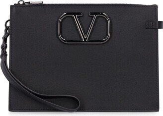 Vlogo signature handle flat pouch