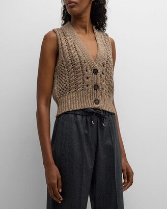 Micro Paillette Fisherman Stitch Cashmere Sweater Vest