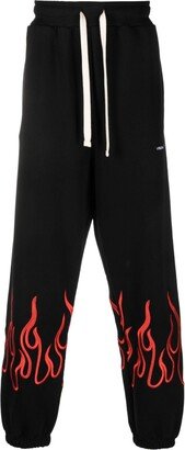 Flame-Embroidered Cotton Track Pants