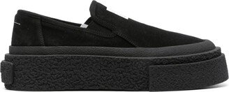 Numbers-Patch Suede Slip-On Sneakers