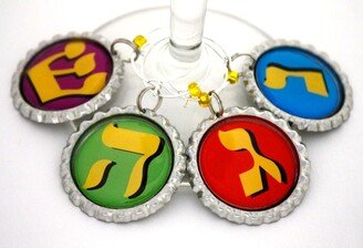 Chanukah Wine Charms-Jewish Dreidel Drink Tags-Hanukkah Party Favors-Hostess Gift